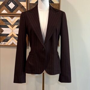 Vintage Ralph Lauren Wool Cashmere Brown Pinstripe Blazer size 8 Like New